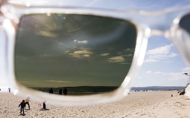 A person's sunglasses, circular polarising filter.