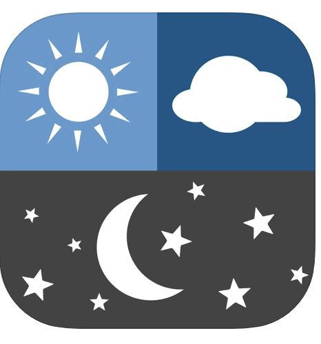 A weather icon featuring a sun and stars.