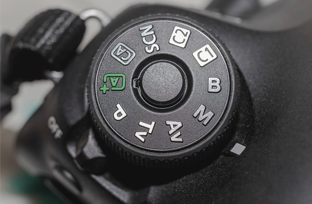 A close up of a camera with the available camera modes.