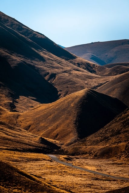 Close up of Lindis Pass, New Zealand using telephoto lens